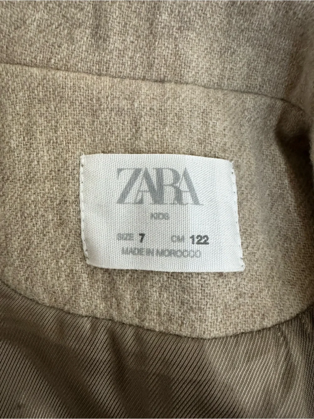 Zara Kids Girls Cream Tan Wool Blend Coat Size 7 Button Closure